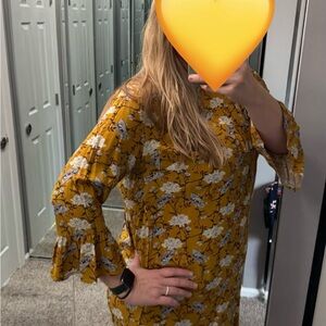 Floral Yellow Dress with Bell Sleeves